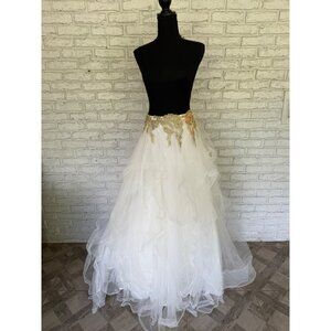 Sherri Hill High Waisted Gold White Tulle Sequined Formal Skirt Only Women Sz 6